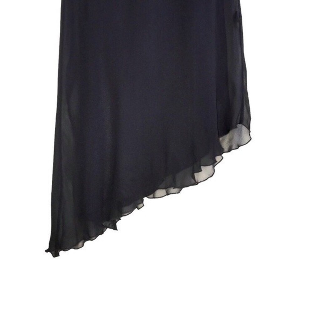VTG 90s Y2K Beaded Cowl Neck 100% Silk Asymmetrical Cocktail Midi Dress Black 8 - Picture 5 of 7